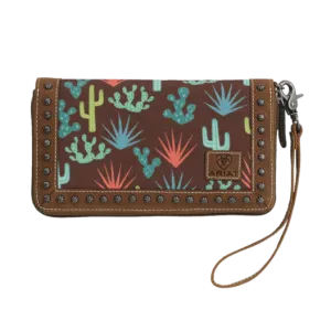 Ariat Cactus Print Brown-Ladies Clutch Wallet