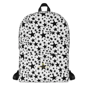 Black Rock Star Backpack, Star Pattern Premium Med. Size Laptop Bag - Made in USA/EU