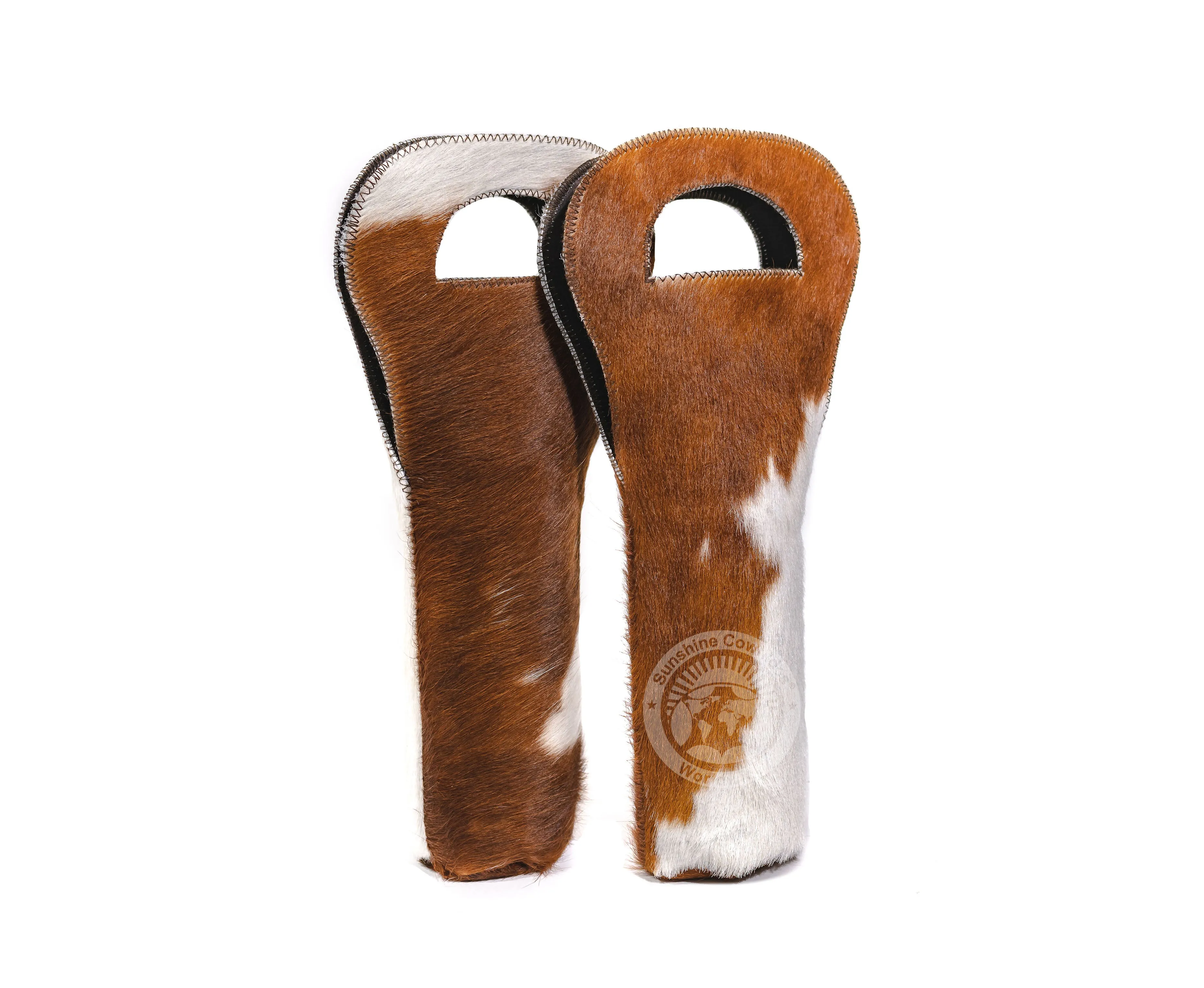 Cowhide Wine Bottle Holder - Brown & White