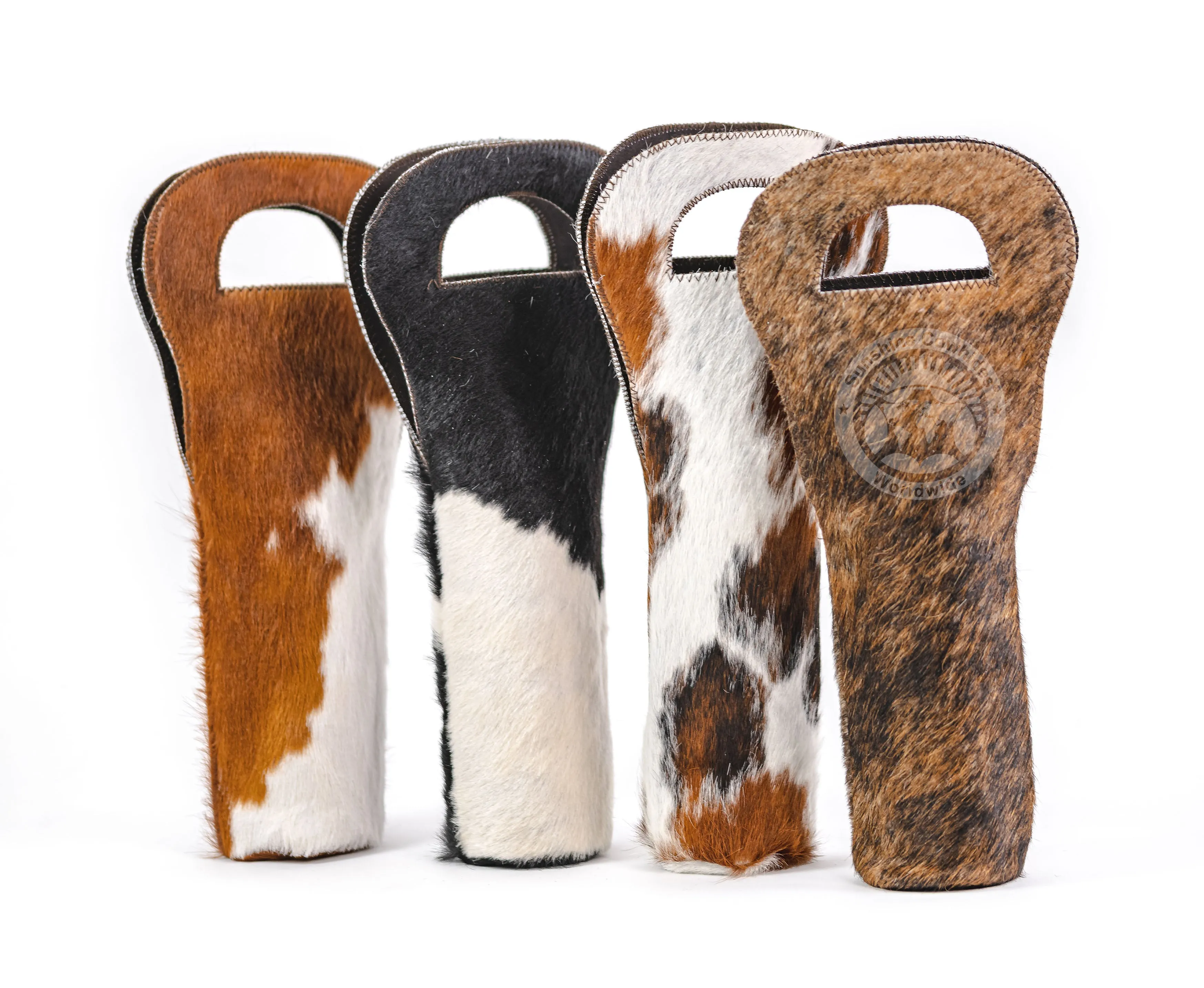 Cowhide Wine Bottle Holder - Brown & White