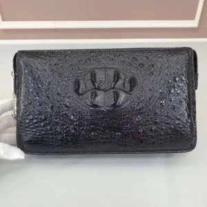 Crocodile  Bone  Leather  Clutch Bag With Band String Black