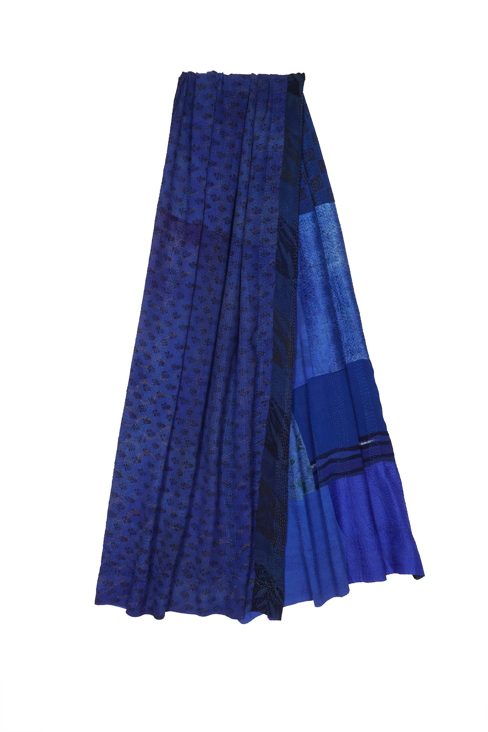 GEORGETTE VINTAGE SILK PATCH KANTHA SHAWL LARGE - gs2803-blu -