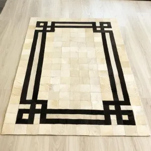 Luxury Modern Beige Black Real Cowhide Rug , Handmade Living Room Rug