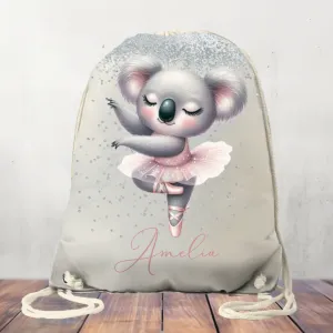 Personalised Koala Tutu Canvas Drawstring Bag