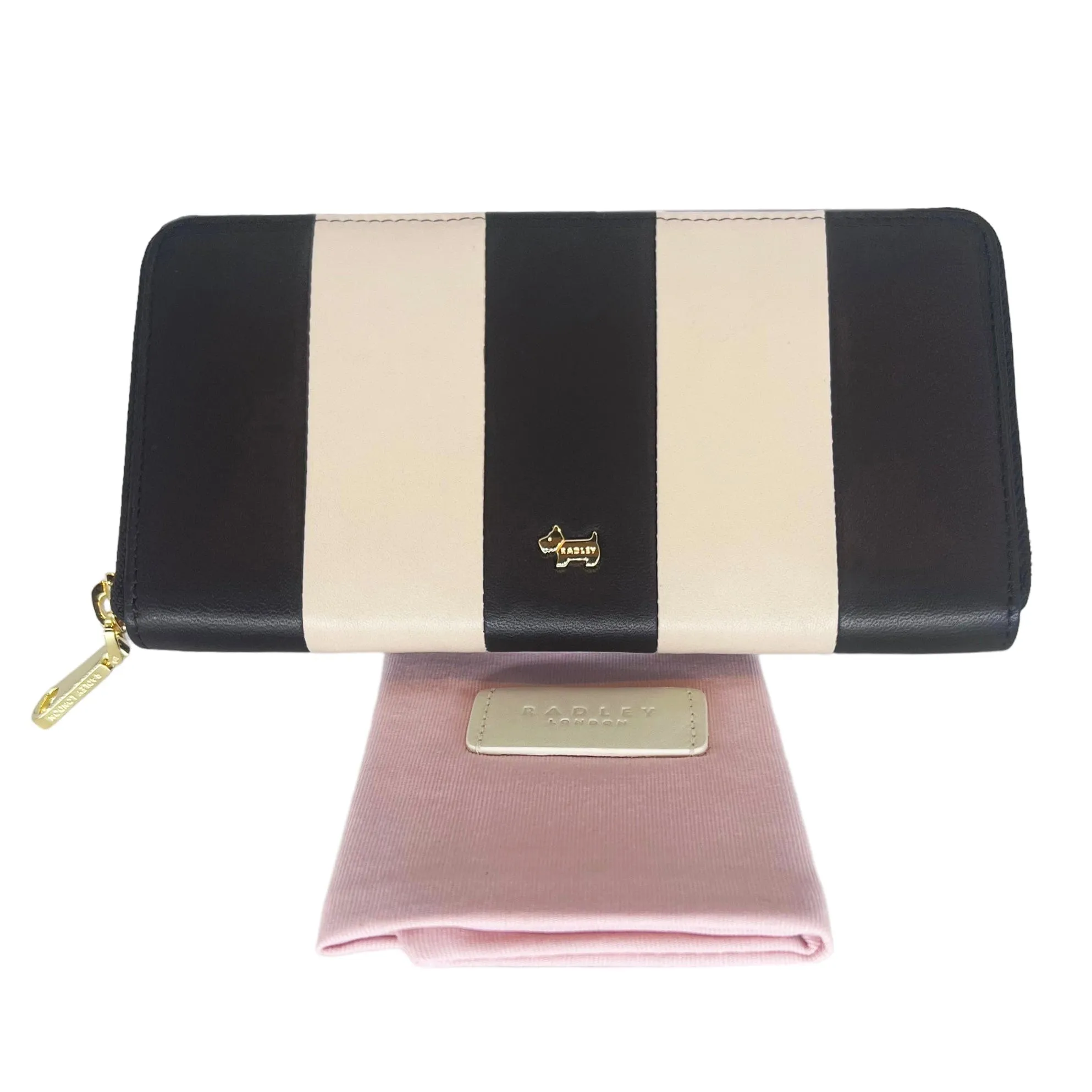 RADLEY LONDON Zip Around Striped Leather Wallet - Black & Cream New w/Tags